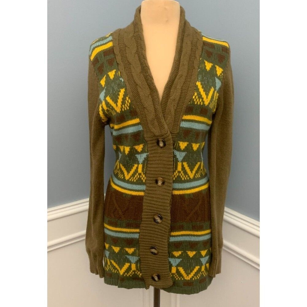 BKE Buckle Sweater Womens L Cardigan Aztec Southwestern Fitted Button-Up Long